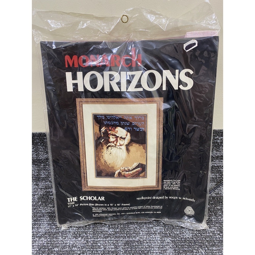 Monarch Horizons The Scholar TI320 Needlepoint Cross stitch Kit 1979 11x14 Rabbi